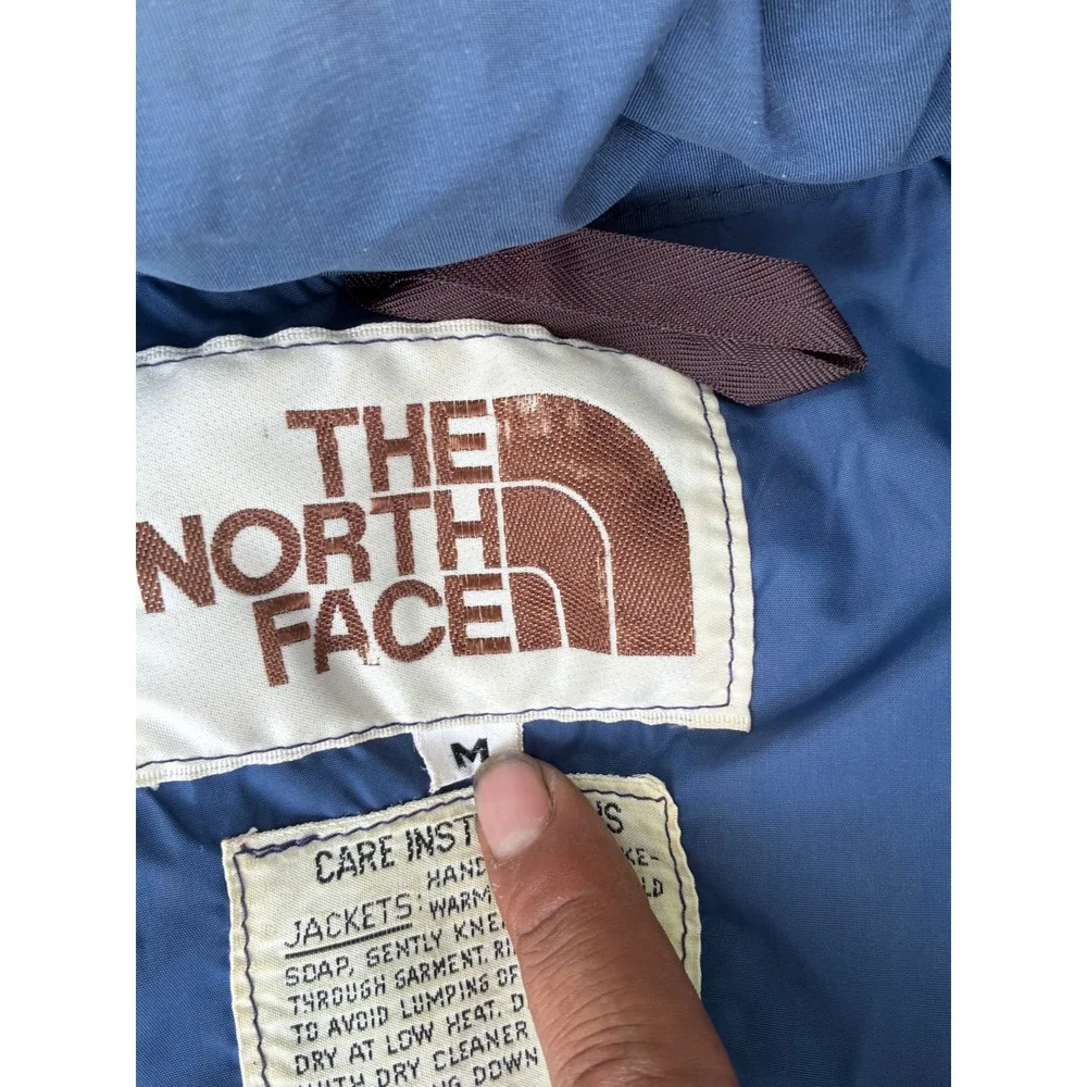 Vintage The North Face Brown Label Down Parka Blue Puffer Jacket Hooded Mens M
